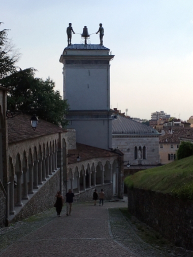 Porticato del Lippomani - walkway to/from the Castello di Udine & back view of the Torre dell'Orologio Udine, Italy Date: Saturday May 27, 2017